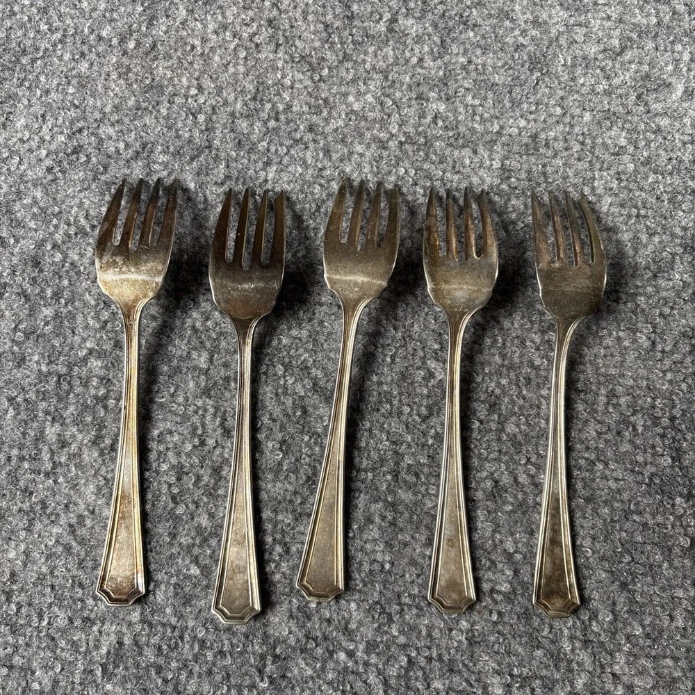 Vintage Oneida Lexington Salad Forks Set of 5 Silverplate Pat 15 Art Deco